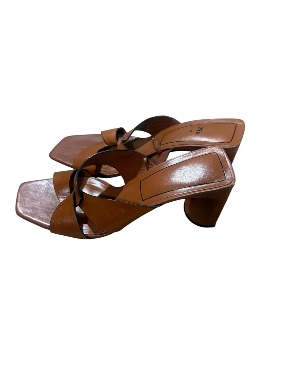 Zara Block Heel Leather Sandals size US 10/ EU 40